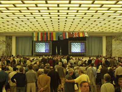 The crowd in the game hall.